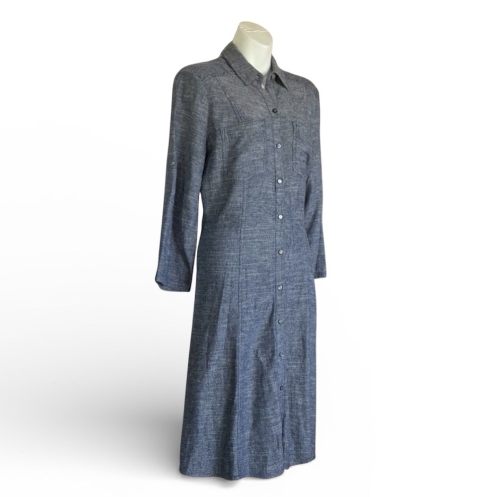 Max Studio Dress Women's XS, Button-down, flare skirt, linen-look chambray. EUC - Picture 3 of 16